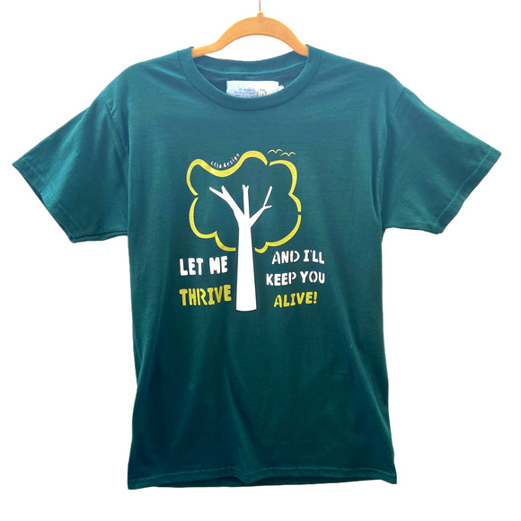 Classic crew neck short sleeve tee in hunter green Upcycled graphic - Picture 1 of 2